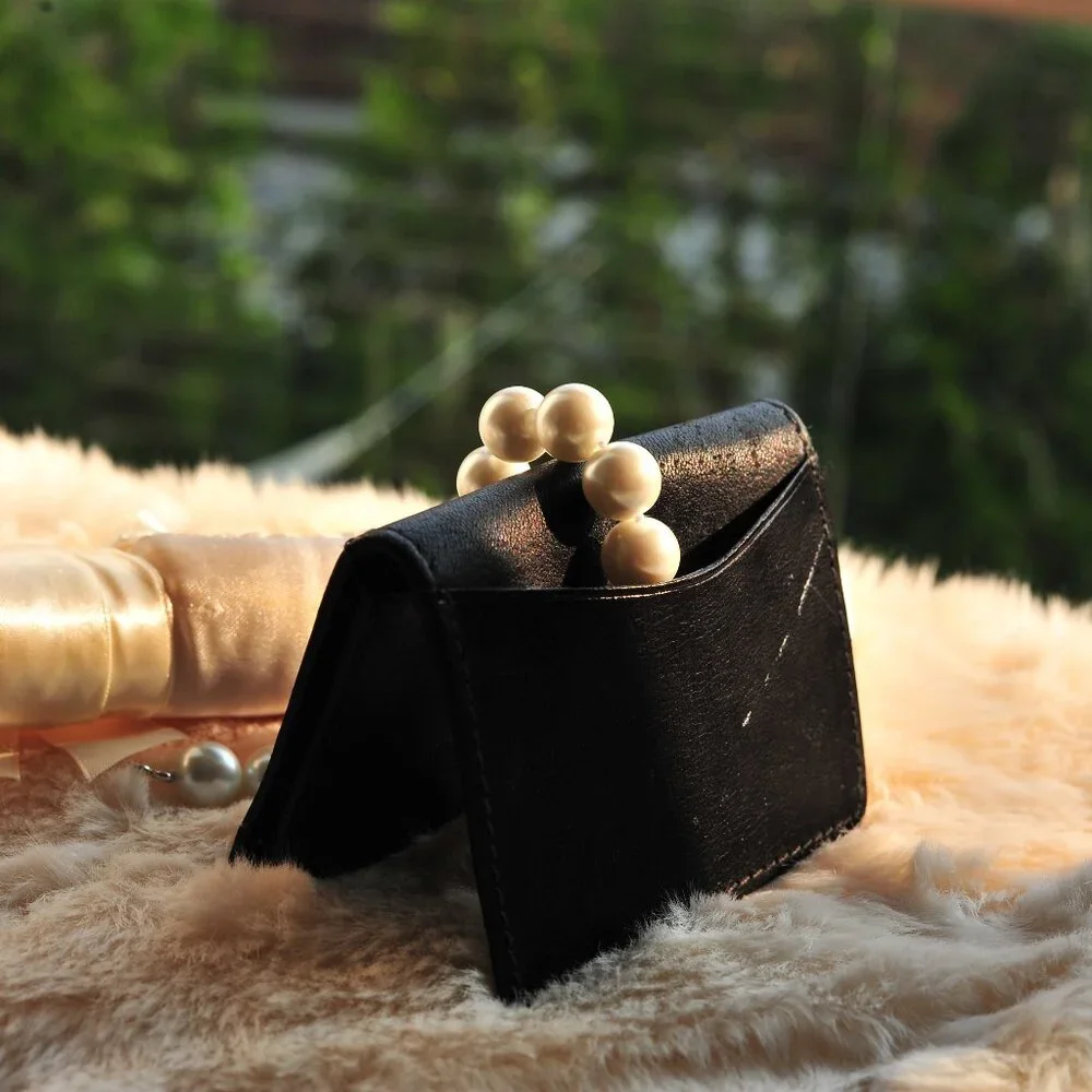 Genuine Leather Black Flat Flap Slim Mini Wallet